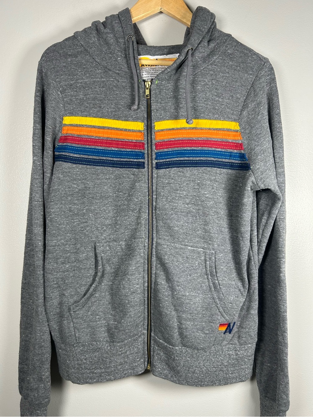Aviator Nation 5 Stripe Zip Up Hoodie Heather Grey